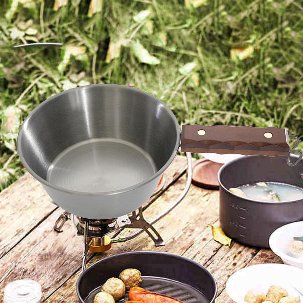 Camping Bowl Cup Compact Kitchenware with Wooden Handle Outdoor Picnic Tableware for