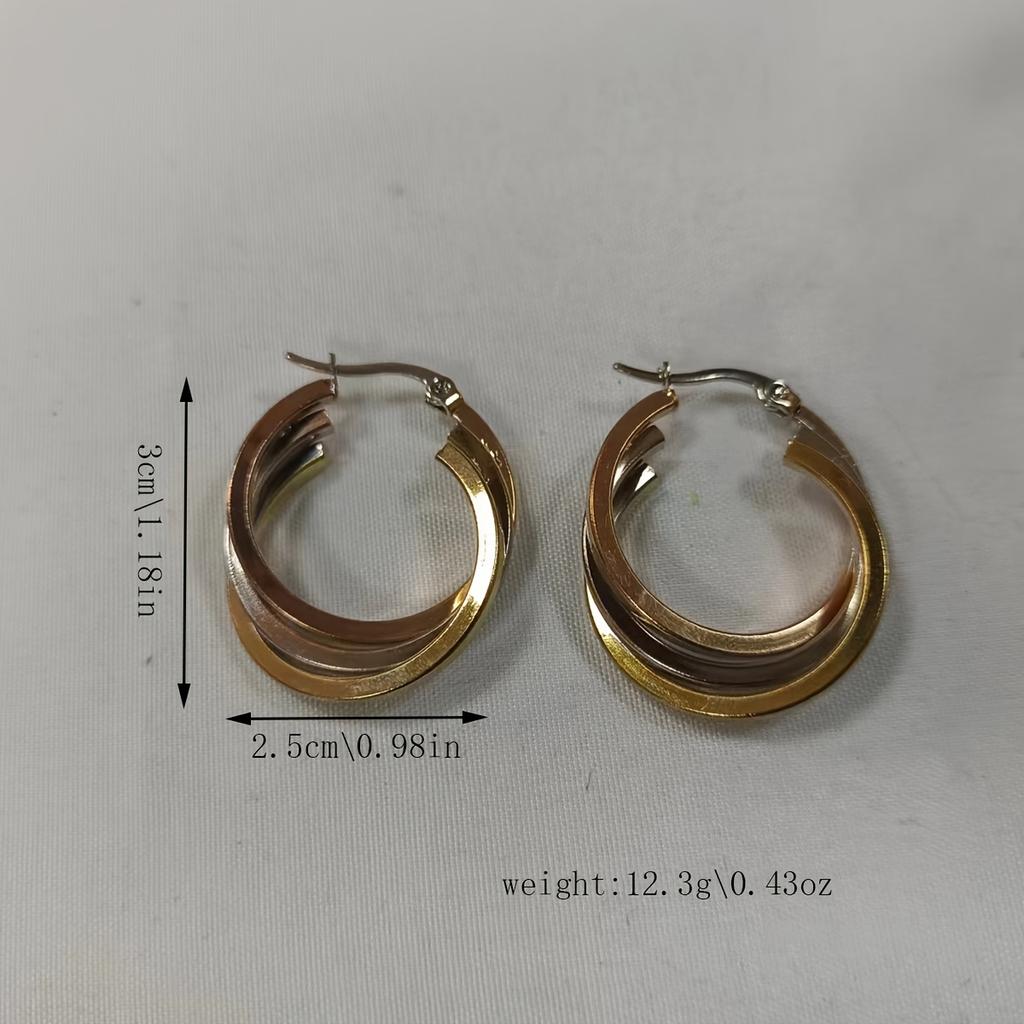 1 pereche de cercei cu cerc pentru femei, culoare auriu și argint, cercei cu inel triplu răsucite, cu două tonuri, buclă pentru ureche, club de petrecere, bijuterii de vacanță, cadouri