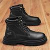Men's Classic Black Martin Boots - British Style Retro Leather Work Boots for Autumn and Winter