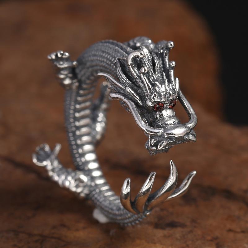 Buyee   Copper Male Unique Ring Finger Elegant Chinese Drag Open Ring For Men Fashion Animal Fine Jewelry Circle