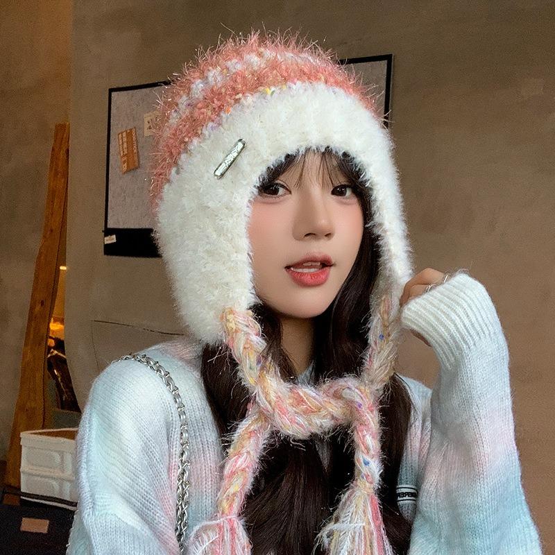 Bonnet pastoral en laine tricotée pour enfants, hiver, épais, chaud, protège les oreilles, couvre-chef qui met en valeur un petit visage polyvalent