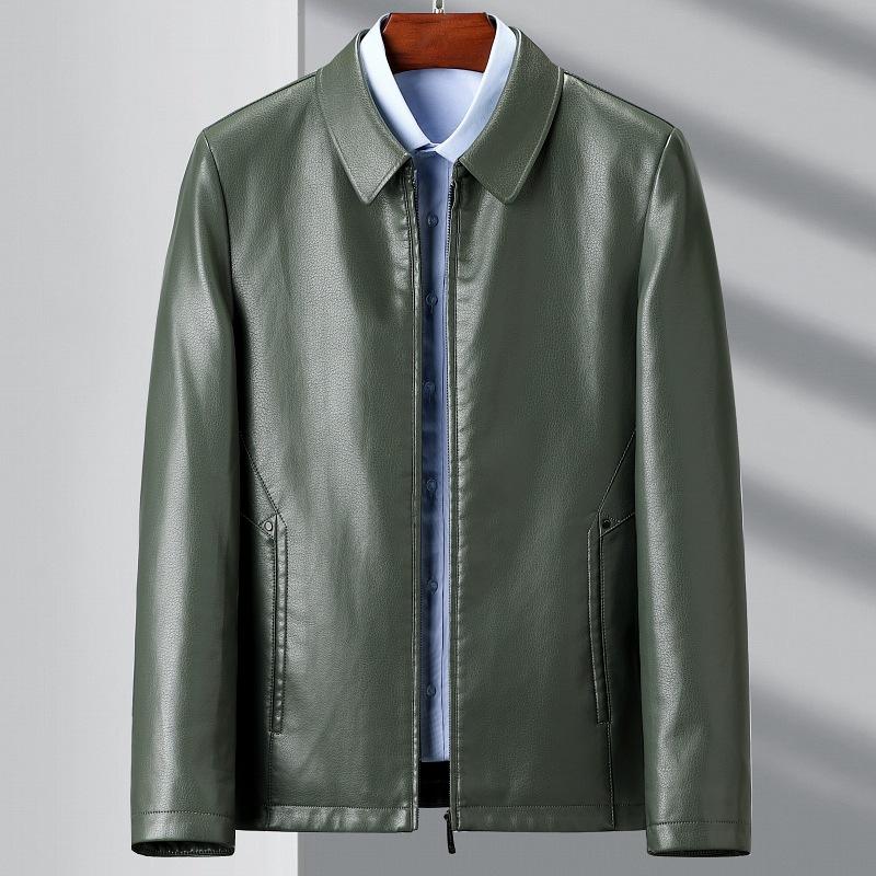 Genuine Leather Jacket Men's Autumn Velvet Lapel Business Casual Leather Top Middle-aged Dad Thin Leather Jacket