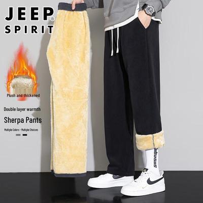 JEEP SPIRIT Men's Winter Fleece-Lined Straight-Leg Casual Pants