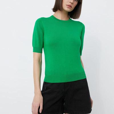 Women's New Spring Summer Short Sleeve Round Neck Knit Sweater Solid Color Casual Chic Tops