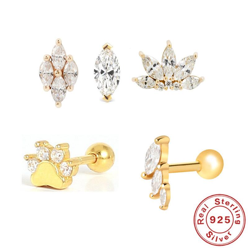 

S925 Sterling Silver Dog Paw Diamond Piercing Single Stud Earrings Fashionable Personalized Creative Footprint Earrings
