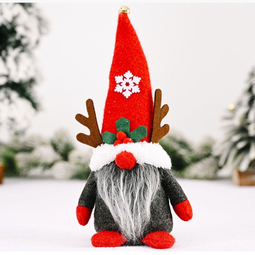 Cloth Deer Antlers Dwarf Ornament Handmade Faceless Doll Christmas Plush Doll Cabinet