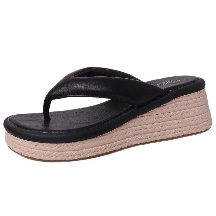 Tongs à semelles épaisses pour femmes, mode extérieure 2025 été nouveau, décontractées et confortables, talons compensés, petits pieds pincés, pantoufles cool