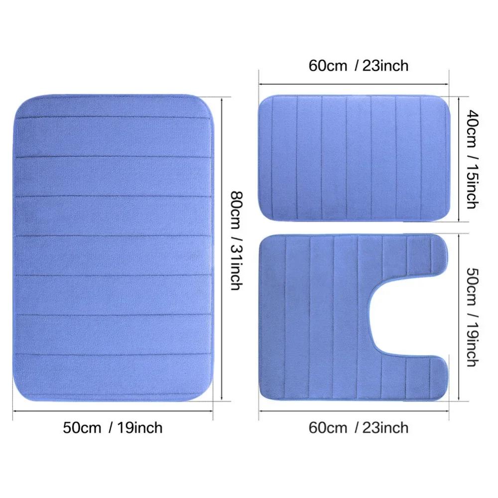 3Pc Sets Bath Mats Non Slip Memory Foam Bathroom Soft Rugs Water Absorption Dry Fast Bath Mat Machine Washable For Home Floor