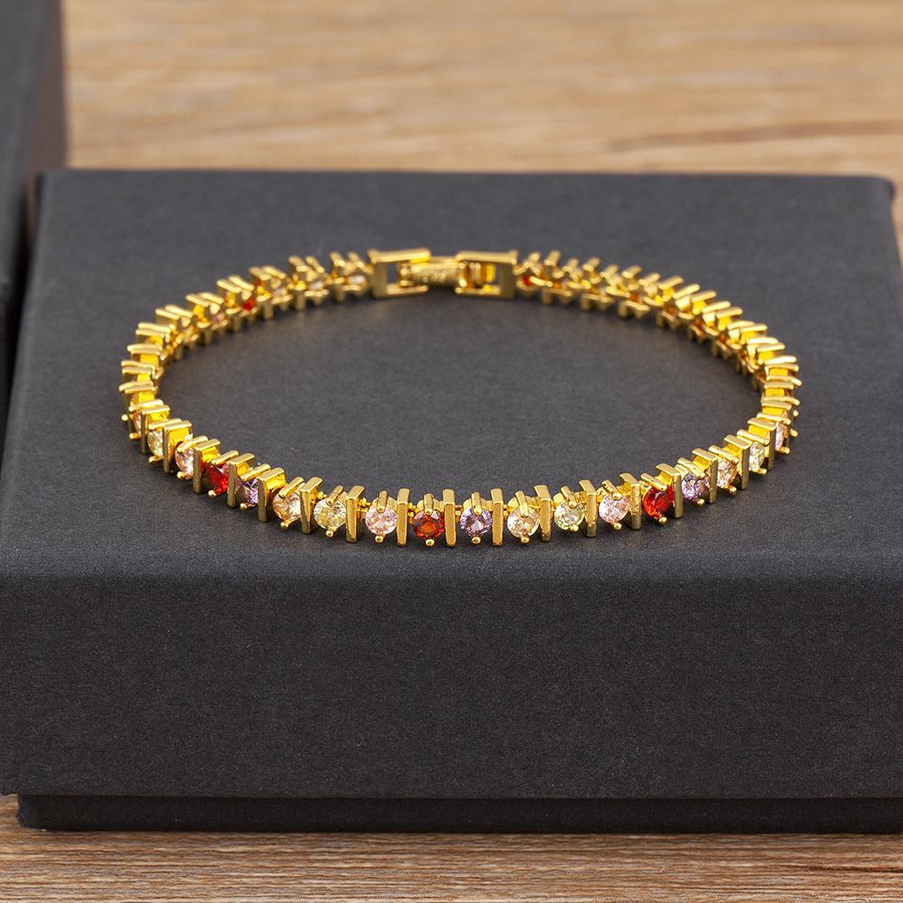Nidin New Popular Inlaid Colorful Zircon Charm Chain Bracelets 3 Styles For Women Girl Birthday Party Bangle Jewelry Fine Gifts