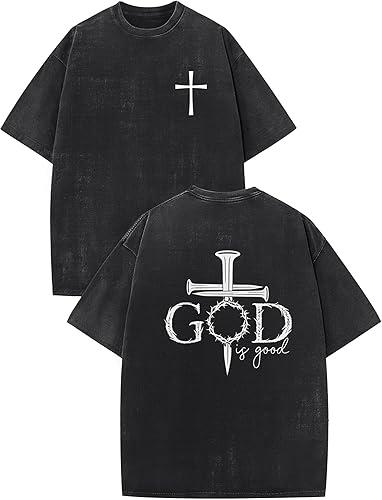 Christian Shirts GOD Is Good Graphic Tees Cross Bible Dove Jesus Religious Tshirt Retro Washed Tops Unisex Casual Tops