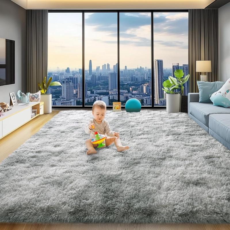 Rainbow Fluffy Shag Area Rug for Bedroom Ultra Soft Fuzzy Plush Washable Carpet Modern Cozy Non Skid Furry Shaggy Rug for Kids Baby Boys