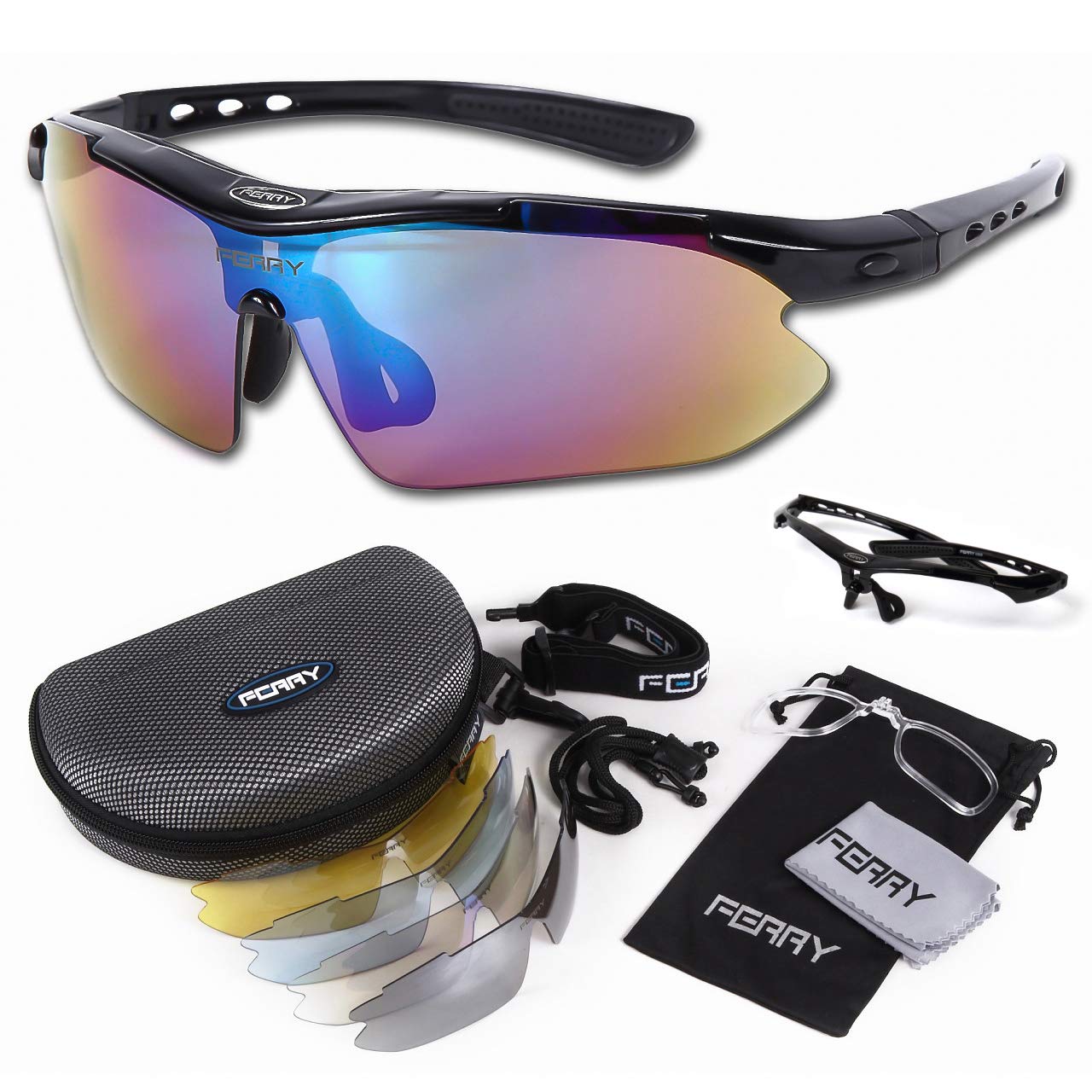 

Ferry Sports Sunglasses with Mirrored Full Set of 5 Replacement Black Lenses, Lenses, Unisex, чорний