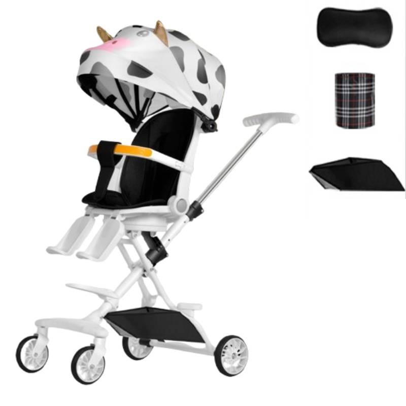 Cow Star Pattern Print Four Wheeled Baby Stroller Foldable Convertible Seat