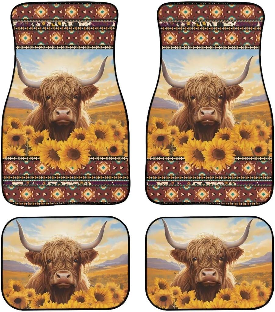 Universal Fit Auto Carpet Floor Mats Set of 4 for Women Girls Decorative Boho Floral Print Car Floor Mats Front & Rear Liners Set