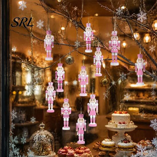 Vintage Style Holiday Hanging Charms Pink Wooden Nutcracker Ornaments for Christmas Tree Decorations, Soldier Pastel Decorations Home Pendants