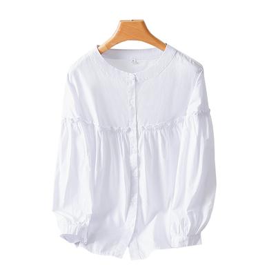 Crew Neck Top Women's New Korean Version Fashion Loose and Thin Fungus Edge Pure Cotton Shirt