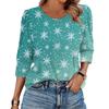 Women's Fashion Casual 3/4 Christmas Print Color Shirt Women's Round Neck Tops