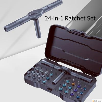 1SET 24-in-1 Two-Way Magnetic Ratchet Screwdriver Set with Quick Change Handle, Durable Portable Case - Professional Electronic Repair Kit