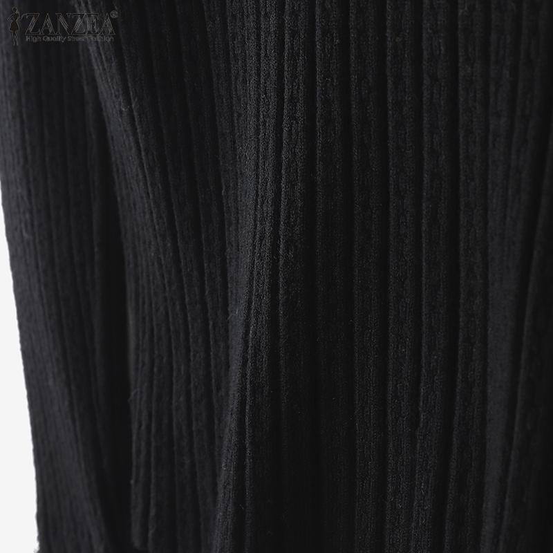 ZANZEA Damen-Pullover mit Stehkragen, langen Ärmeln, Spitzen-Patchwork-Stretch-Rippstrick, Unterhemden