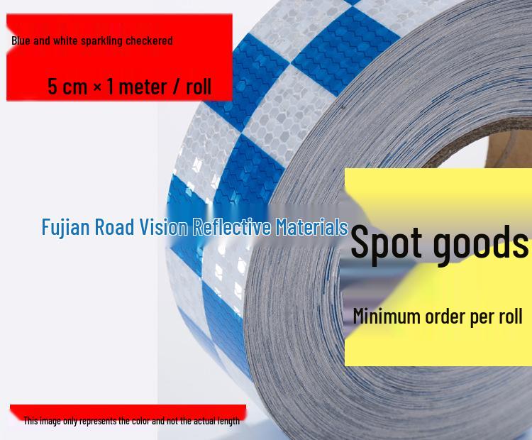 Reflective Yellow & Red Checkered Anti-Collision Car Body Sticker Tape Blue-White Checkered 5cm x 1m Roll