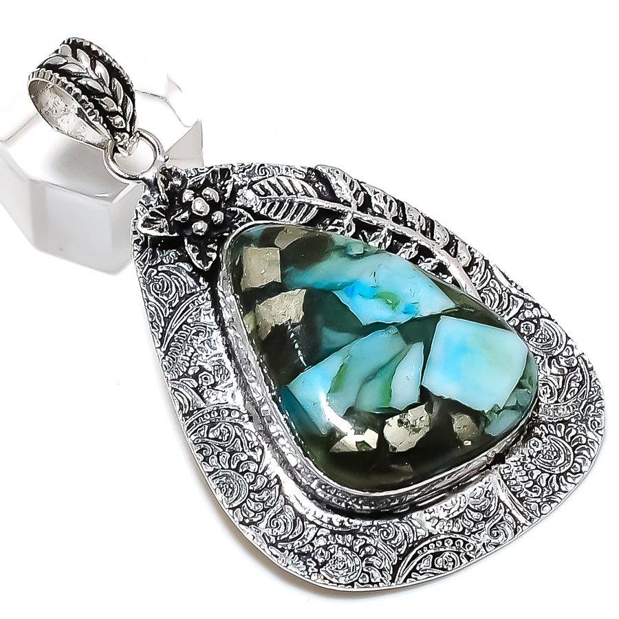 Spiny Oyster Gemstone Handmade 925 Sterling Silver Jewelry Pendant 2.76" A0p17