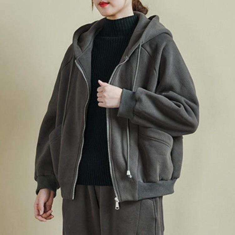 Y2K Fashion Women Autumn Winter 2 Piece Set Fleece Casual Hooded Sweatshirt Elegant Loose Thickened Sport Suit New Clothes