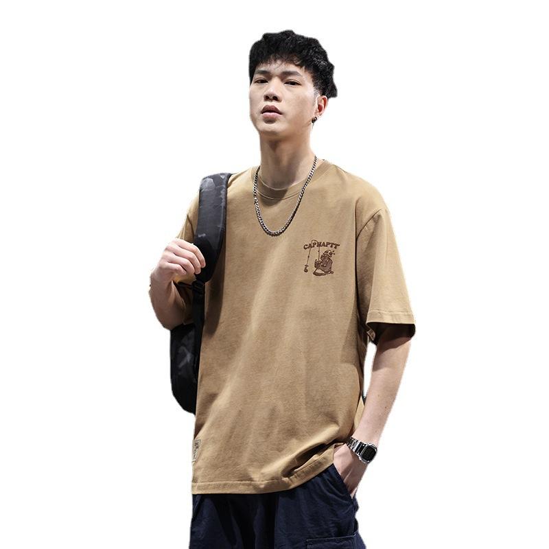 American Heavy Men'S Short-Sleeved T-Shirt Pure Cotton Printing Trendy Brand Thin Loose Large Size Men'S T-Shirt