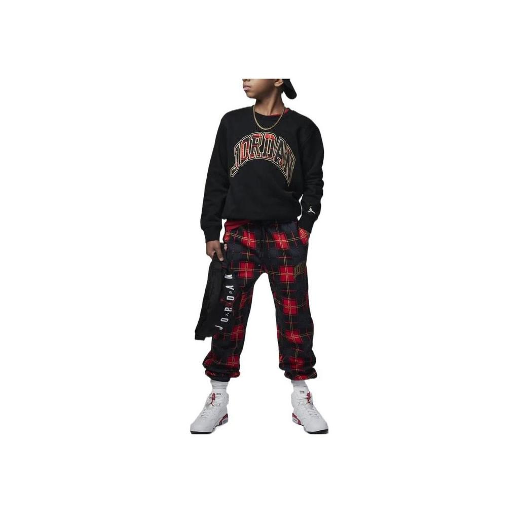 Jordan Plaid Letter Logo Print Cuffed Knit Sports Pants Kids Bottoms Black FB9432-010