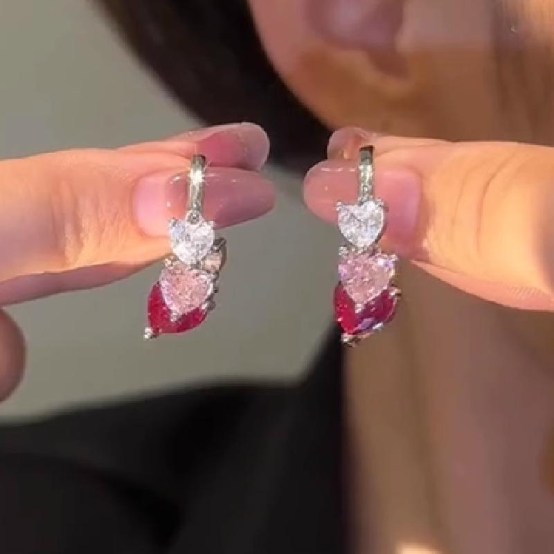 Fashion Classic Pink Color Crystal Enmale Earrings For Women Girls Exquisite Design Pendant Flower Ear Rings Jewelry Accessories