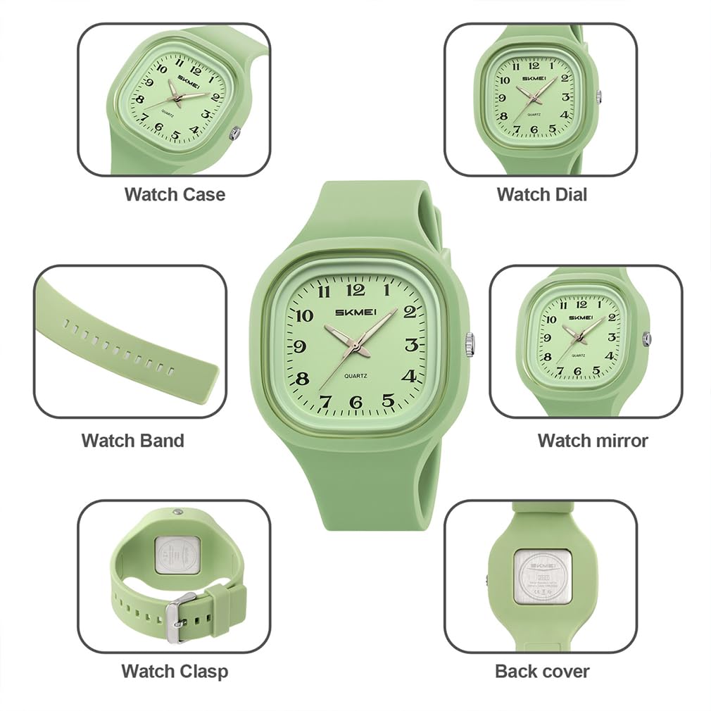 Square Silicone Arabic Perfect Gift for High School Black Women's Wristwatch, Waterproof, Sporty, Cute, Simple, Stylish, Casual, Numerals,