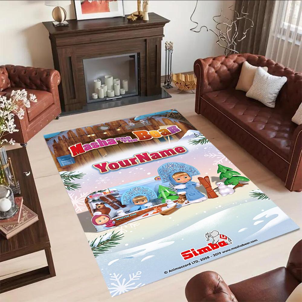 Masha Bear Customize Text Floor Rug Office Rug Design for Study Room Game Room Decorate Room Entryway Anti-slip Rug Decorate Offices