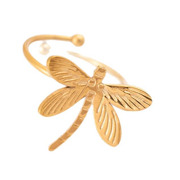 European & American Titanium Steel Dragonfly Pattern Ring - Colorfast, High-End Stainless Steel for Women