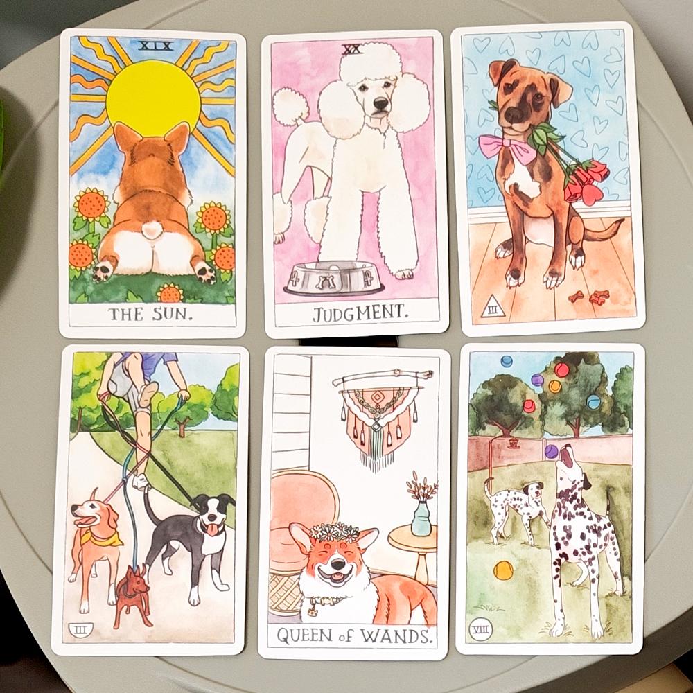Dog Tarot Deck 78 Cards 10.3*6cm Based on Rider Waite System Cute Canine Watercolor Illustrations - Unique Dog Lover Gift