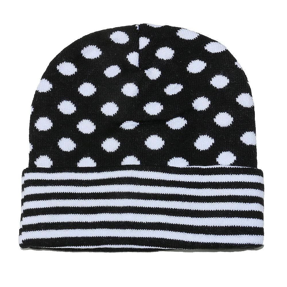 Cold Hat Women's Korean Version Fashion Versatile Ear Protector Pullover Hat Striped Polka Dot Jacquard Knitted Hat Women's Winter