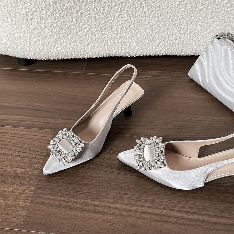 

Женские сандалии из овчины, новые, с квадратной пряжкой, стразами, на каблуке-рюмочке, с закрытой пяткой, на тонком каблуке, с острым носком, с открытой пяткой, на высоком каблуке, туфли-лодочки 40