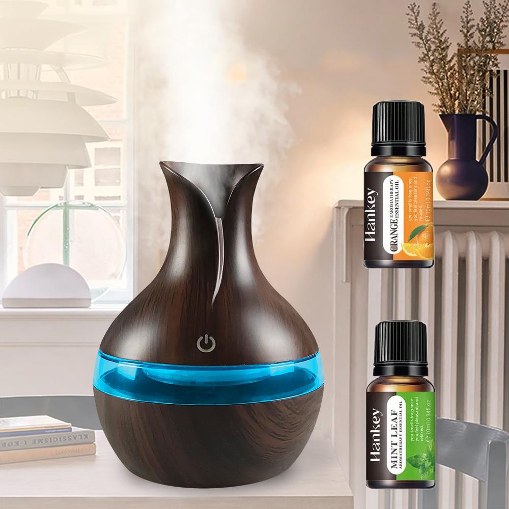 

300ml Wooden Humidifier for Desk USB Diffuser with 2 Soothing Oils, Perfect for Small Spaces & Travel 300ML