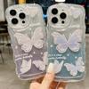 Wave Border Clear Case For iPhone 15 14 13 Pro Max 12 11 Shockproof TPU Glitter Butterfly Shell With Hand Chain