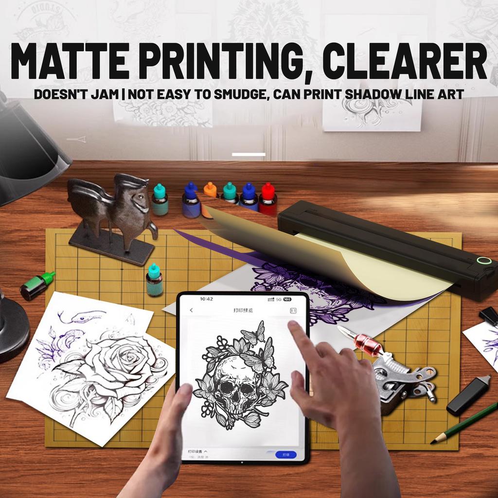 Tragbarer A4-Thermodrucker Mini-Tätowier-Schablone-Übertragungsdrucker Multifunktionaler Tattoo-Dokumentendrucker Kabellos Bluetooth