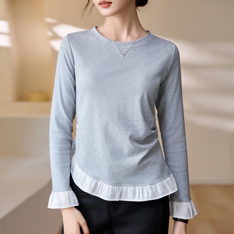 YB528# Early Autumn Korean Lace Slimming Long Sleeve Fashion Top