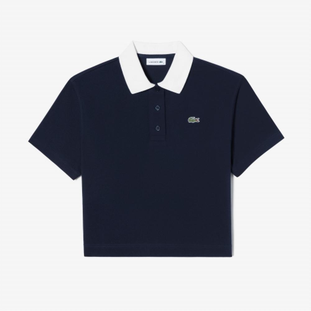 

LACOSTE Женская полуукороченная рубашка-поло с цветными блоками [Тёмно-синий]