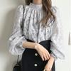 Fall Standing Collar Plus Size Loose Work Clothing Bubble Long Sleeve Chiffon Shirt Lace Tops Sun Protection Clothing Air Conditioning Shirt for Women