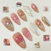 24Pcs White Almond Press On Nails With Black Polka Dots Simple Stick On Fake Nails For Women