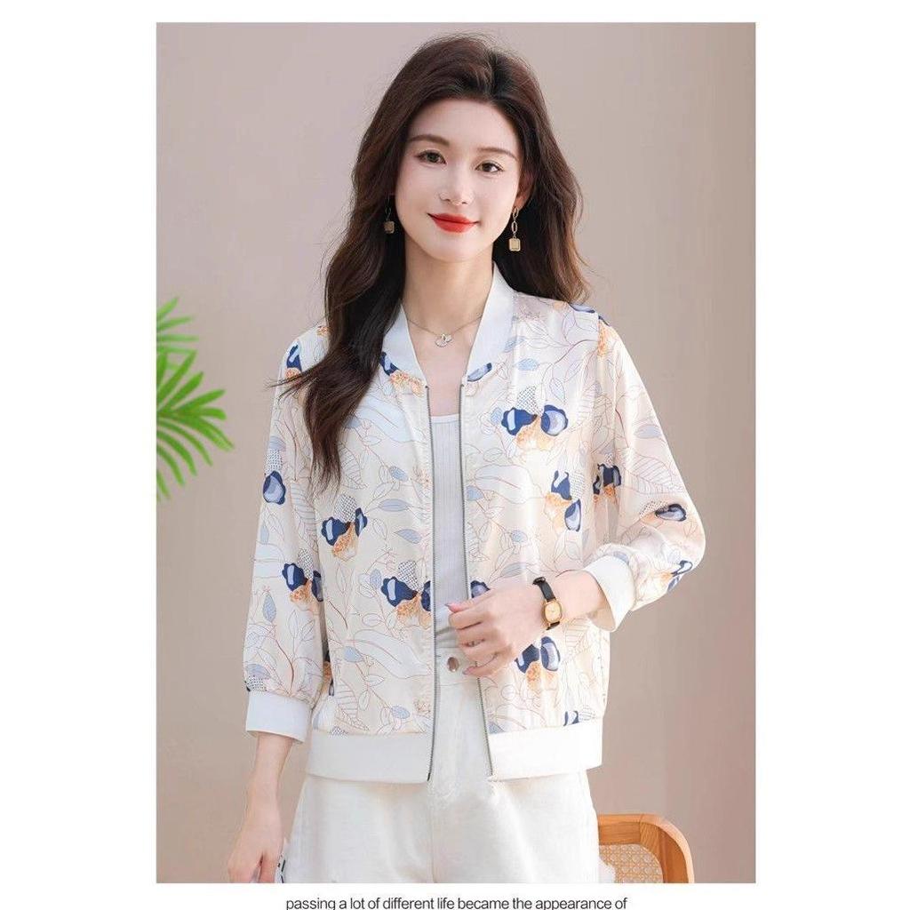 Chiffon Sun Protection Baseball Jacket for Middle-aged Women - Trendy, Lightweight, Long Sleeve Coat