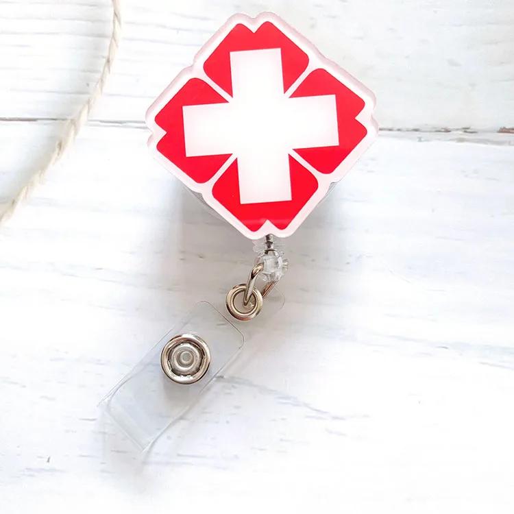 1pc Marble Nurse Doctor Badge Reel Retractable ID Badge Holder Key Ring ID Name Card Office Supplies Porta Credencial