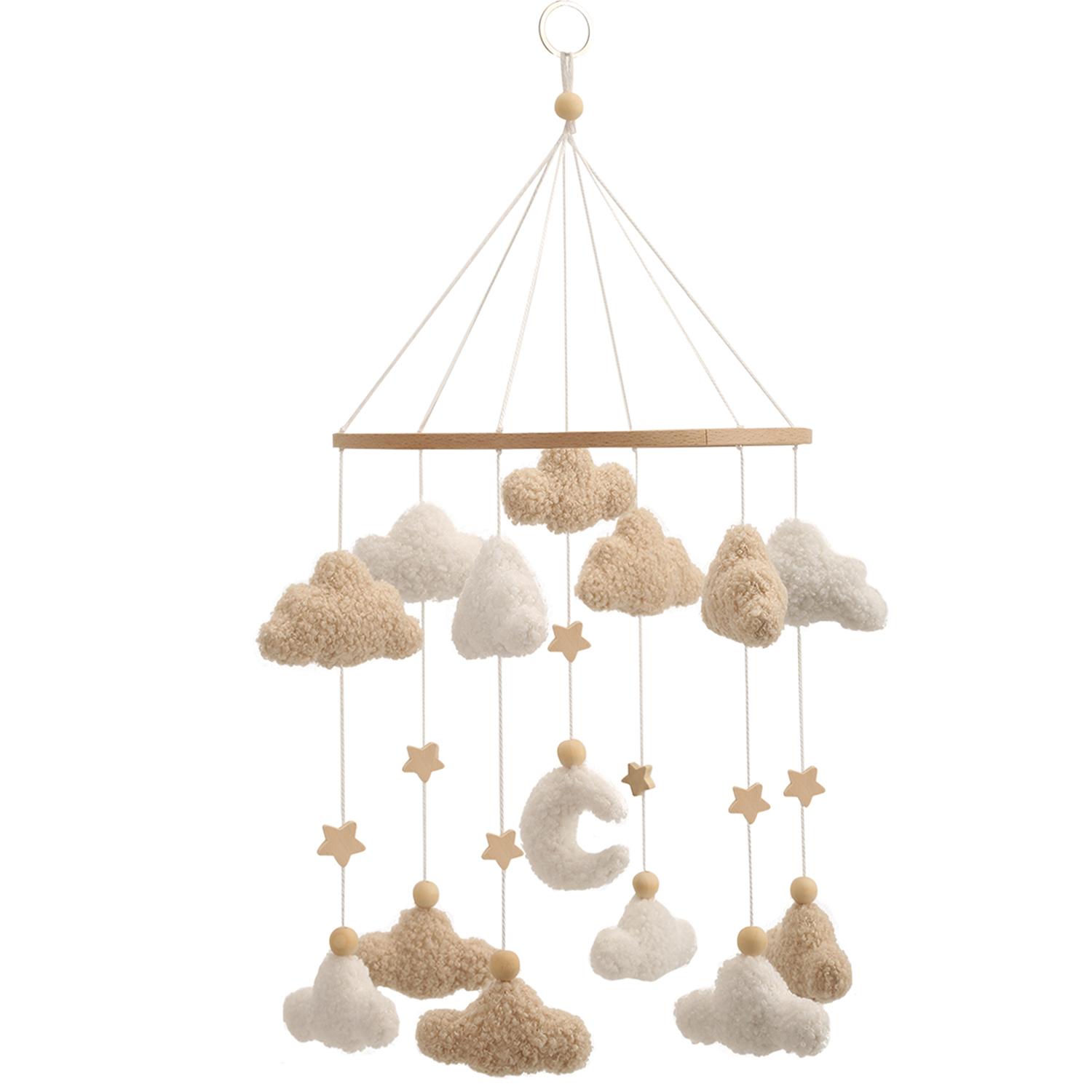 Cloud Baby Mobile Neutral Boho Moon and Clouds Mobile Neutral Nursery Decor Boucle Mobile хаки