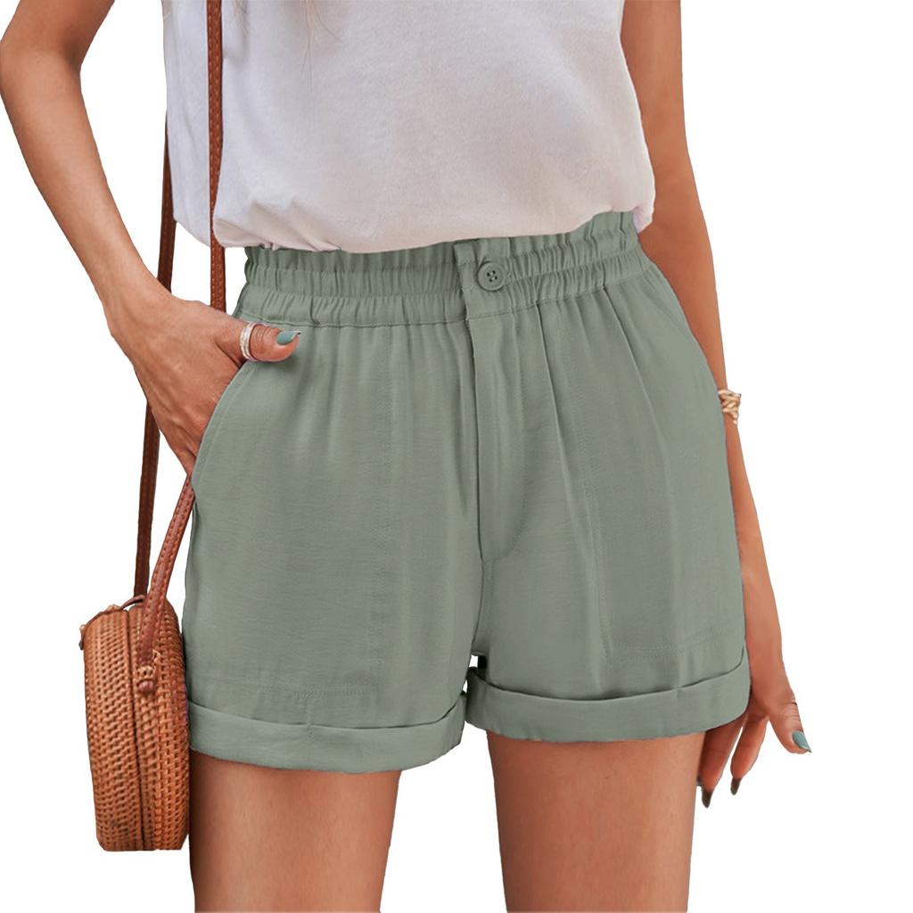 Women Waisted Shorts Casual Summer Ruffles Elastic Waist Short Pants With Pockets