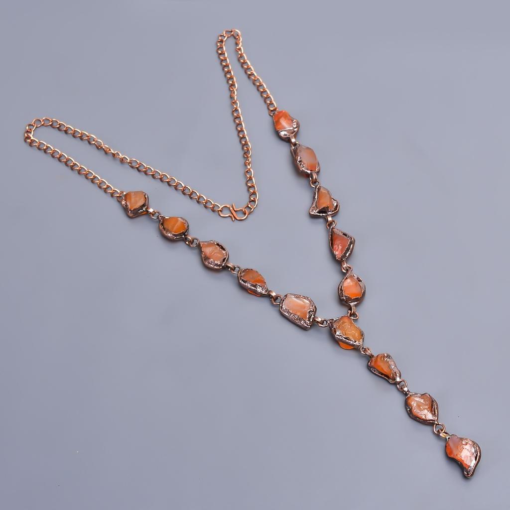 Carnelian Rough Stone Trendy Chain Electroformed Sacral Chakra Necklace Copper V-21