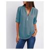 Women's Plus Size Loose Fit V-neck Chiffon Shirt with Long Sleeves and Adjustable Zipper