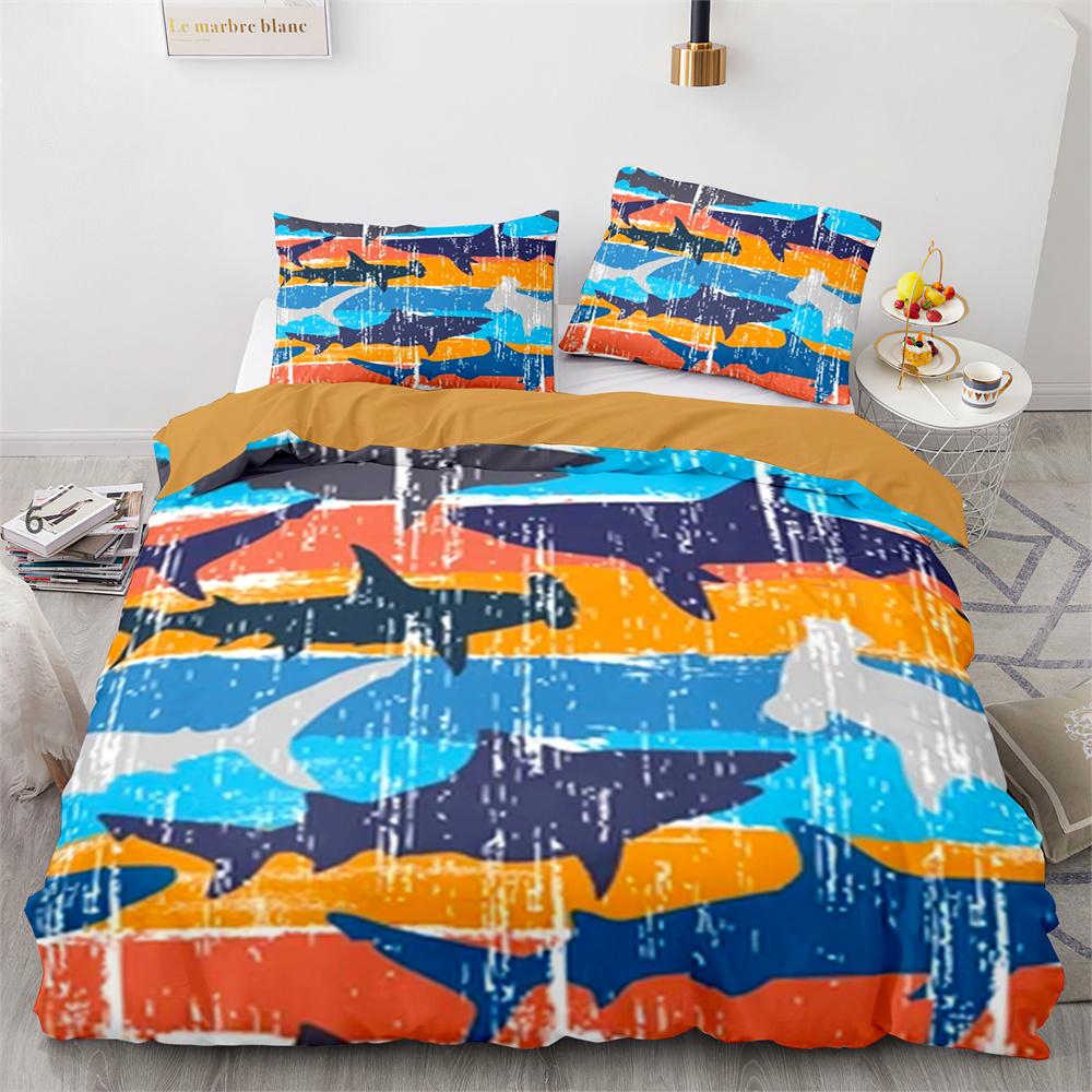 

Комплект пододеяльника Акула Мультяшный узор с морскими животными Милый Кавайный Пододеяльник Король Королева для Мальчиков Девочек Полиэстеровый Постельный Комплект 70x133cm 2pcs