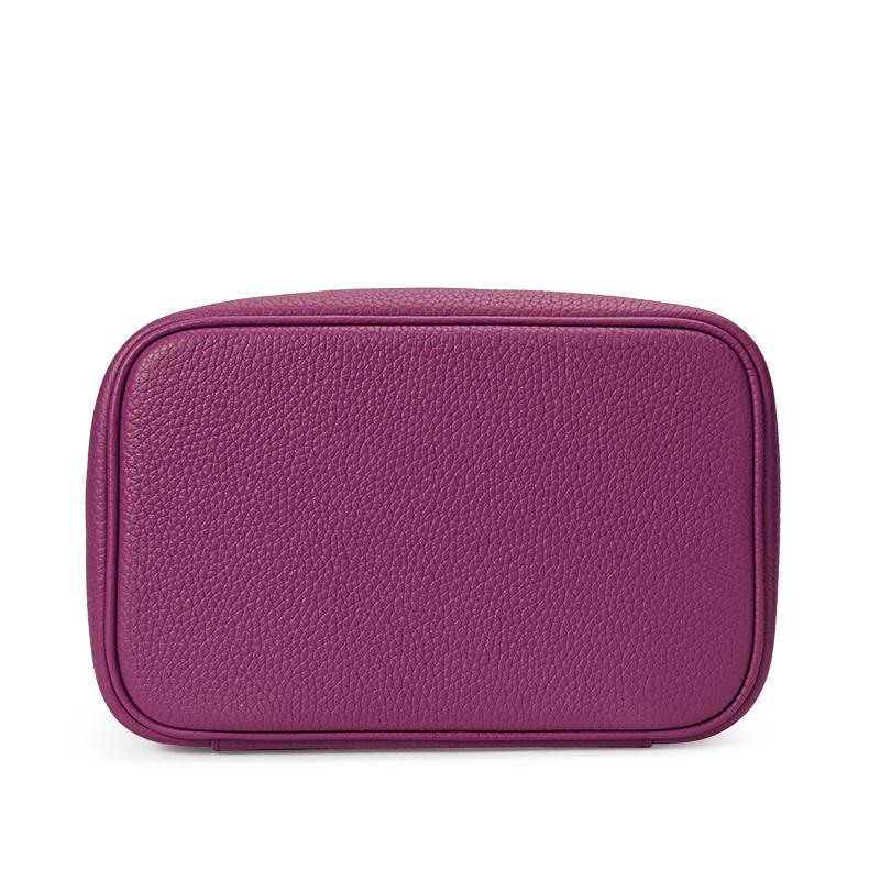 Lychee Leather Handheld Cosmetic Box with Detachable Mirror Double Zipper Travel Makeup Bag for Women
